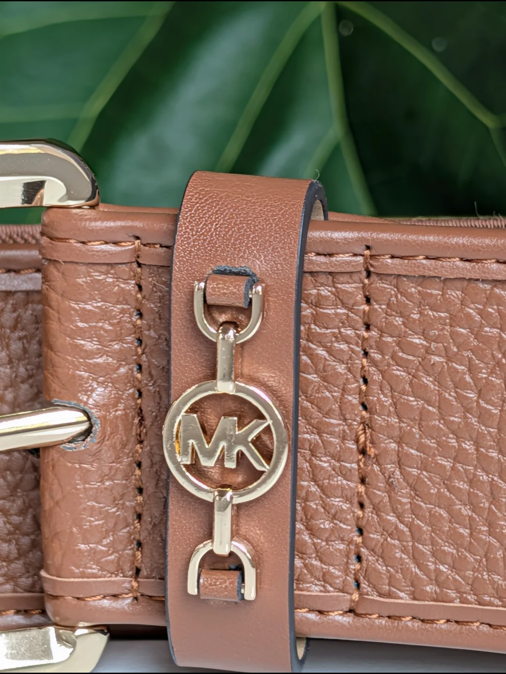 Michael Kors Tan Pebbled Leather Belt with Gold Hardware